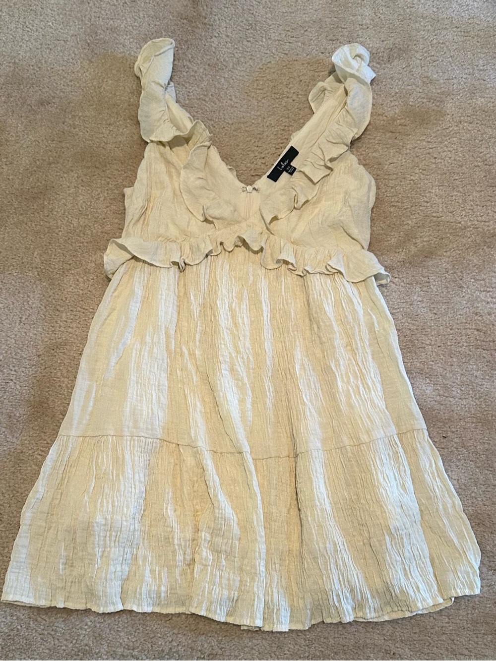 Lulu's Pale Yellow Ruffle-Trim Mini Dress
